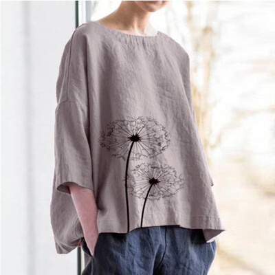 

Starmoon Women Casual Plus Size Solid Print Linen Loose Daily Blouse Beach Shirt Tops