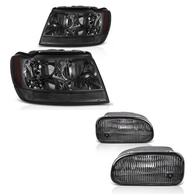 

FOR 1999-2003 Jeep Grand Cherokee Headlight Black Smoke Clear Bumper Fog Lights