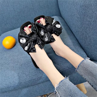 

Rose Fashion Women Bow Tie Flat Heel Anti Skidding Beach Shoes Sandals Slipper