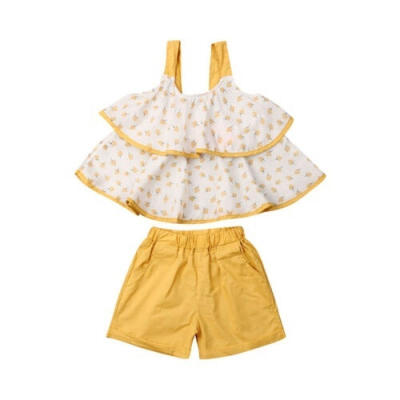 

2Pcs New Toddler Kids Baby Girls Clothes Sets Sleeveless Floral Strap TopsShorts Summer Outfits Set 2-7Y