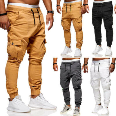 

US Mens Casual Pocket Long Jogger Gym Sport Sweat Cargo Pants Trousers Leggings