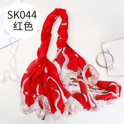 

New red-crowned crane simulation silk scarf thin summer silk scarf ladies air conditioning sunscreen shawl beach towel SK044