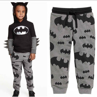 

Spring Boys Kids Cartoon Batman Printed Pants Casual Grey Trousers 2-7Y