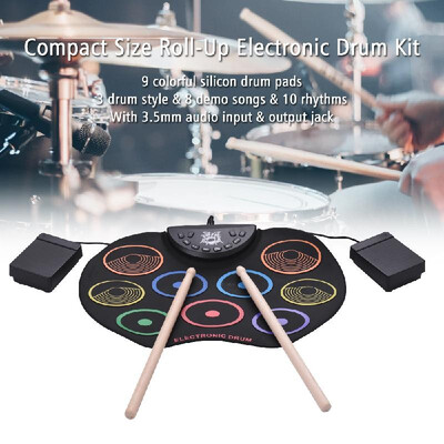 

Portable Size Roll-Up Drum Set Electronic Drum Kit 9 Silicon Drum Pads USBBattery Powered with Drumsticks Foot Pedals for Childr