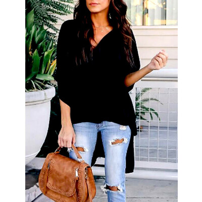 

Womens V-Neck Summer Causal Irregular Short Sleeve Long Tops Shirt Blouse