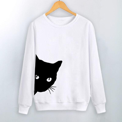 

Women Casual Sweatshirt Cat Print Long Sleeves Fleece Warm Hoodies Pullovers Outwear