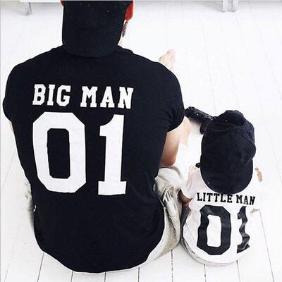 

Parent-Child T-shirt Father-Son Big man Little man Short Sleeve Tops Cotton