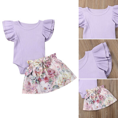 

2PCs Newborn Baby Girl Jumpsuit Romper Bodysuit Floral Skirt Outfits Clothes Set