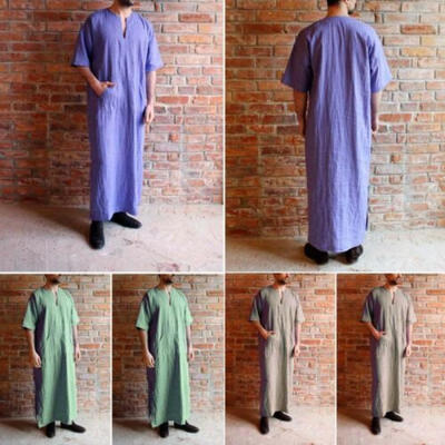 

Mens Arab Thobe Kaftan Islamic Traditional Jubba Daffah Robe Muslim Abaya Maxi