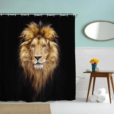 

Golden Lion King Polyester Shower Curtain Bathroom Curtain High Definition 3D Printing Water-Proof