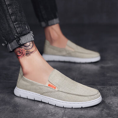 

Summer Trendy Shoes Old Beijing Cloth Shoes One Step on Trendy Canvas Fall Lazy Mens Shoes