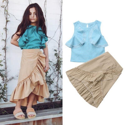 

Kids Baby Girls Summer Party Outfits Clothes Vest TopsRuffle Short Skirt Set