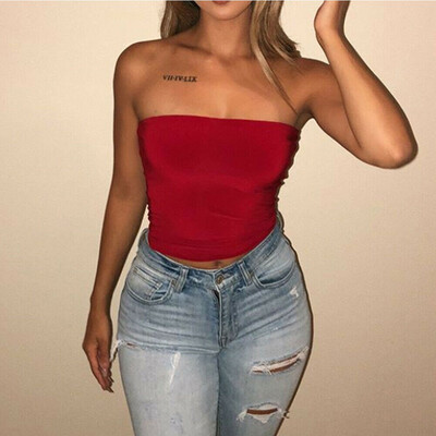 

Women Off Shoulder Elastic Tube Tops Bra Blouse Strapless Bandeau Crop Top Shirt