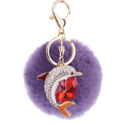 

Rex rabbit hair ball pendant alloy diamond dolphin lady bag car keychain creative