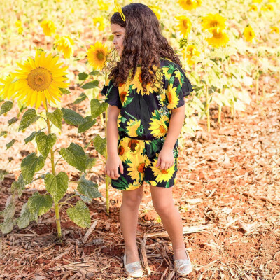 

Children Kids Girls Short Sleeve Sunflower Print Romper Jumpsuit Clothes