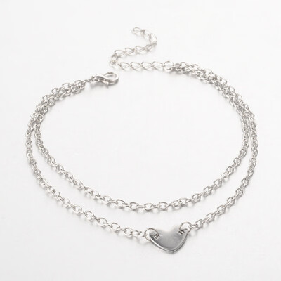 

Heart Stainless Steel Multi-strand Anklets with Iron Chains&Zinc Alloy Lobster Claw Clasps Platinum 230mm