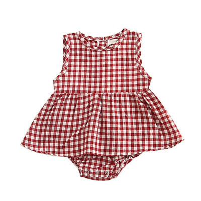 

Summer Infant Baby Sleeveless Plaid Print Rompers Dress Kids Girls Jumpsuit Newborn Clothes