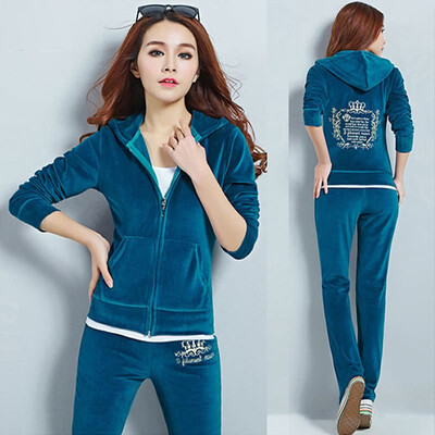 

2018 spring&autumn new winter gold silk velvet show thin fashionable leisure running sport two-piece suit female