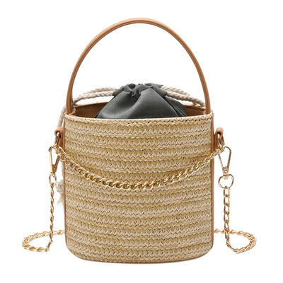 

Woven Top Handle Straw Bucket Women Chain Messenger Crossbody Shoulder Bags