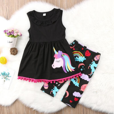 

Unicorn Kids Baby Girls Outfits Clothes Vest T-shirt TopsShorts Pant 2PCS Sets