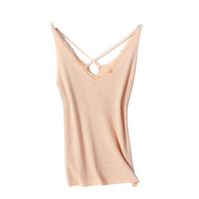 

Solid Knit Tank Tops Women Summer Lace V-neck Sleeveless Cross Camisole