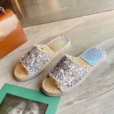 

Rose Womens Bling Summer Open Toe Slippers Beach Shoes Flat Non-Slip Sandals