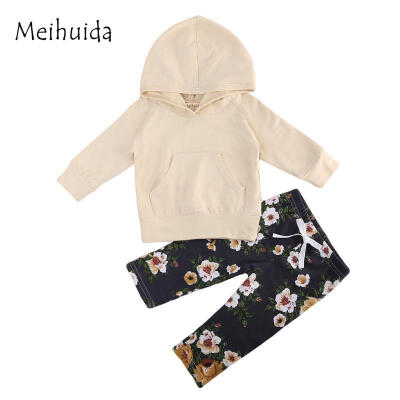 

2018 Cute Newborn Baby Kids Girls Long Sleeve Hooded Tops Floral Long Pants 2PCS Outfits Clothes Set 0-18M