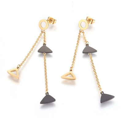

304 Stainless Steel Dangle Stud Earrings with Resin Triangle Golden 65mm Pin 07mm