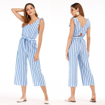 

Starmoon Womens Summer Lady Striped Sleeveless Long Trouser Playsuits Jumpsuit Rompers