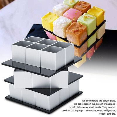 

Greensen 3D Metal Cube Cake Mold Three-Layer Rotation Mousse Cake Dessert Bake Mold Tool Steel Cake Mould3D Cube Cake Mold