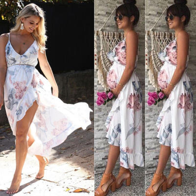 

Sexy Maternity Midi Dresses Pregnant Women V-Neck Sleeveless Nursing Maxi Dress