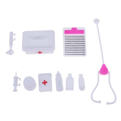 

10pcsSet Dollhouse Plastic Medical Doctor Kit for Gilrs Doll Accessories