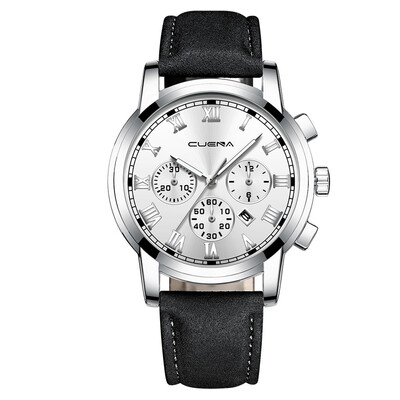 

Gobestart Mens Fashion Sport Stainless Steel Case Leather Band Quartz Analog Wrist Watch