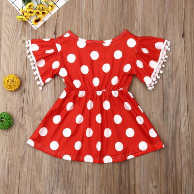 

Summer Sweet Kids Girls Short Sleeve Dress Party Princess Dot Dress Outfit