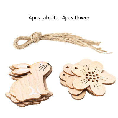 

8 PCS Easter Wooden ChickenRabbit EggFlower Shape Tags Cutouts Wood Crafts Decorative Tag Pendants with String for Home Decorati