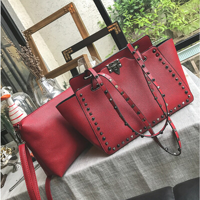 

Tailored 2Pcs Fashion Retro Women Crossbody Bags Leather Handle Bag Rivet Shoulder Bags