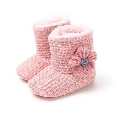 

Baby Boots Newborn Plus Velvet Knitted Wool Soft Bottom Toddler Warm Boots Flowers Baby Boots Girl