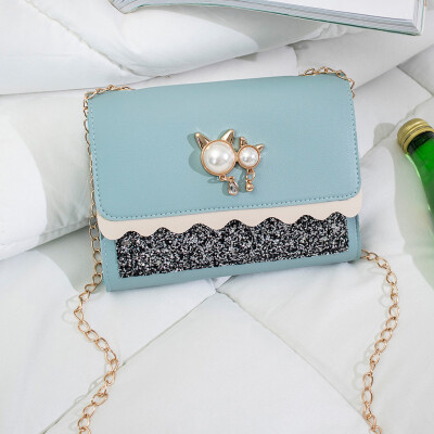 

Tailored Cute Cat Pearl Pendant Sequin Small Square Bag Wild Shoulder Messenger Bag