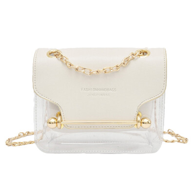 

Women Transparent Messenger Bags Brand Design Small Square Shoulder Bag Clear PU Composite Female Chain Handbags T2G