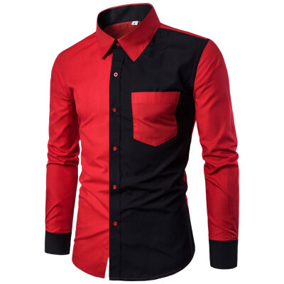 

Long Sleeve Contrast Color Casual Men\s Stitching Shirt