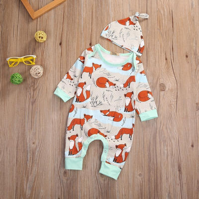 

2Pcs Newborn Baby Kids Boy Girl Bodysuit Romper Jumpsuit Toddler Fox Outfits Set