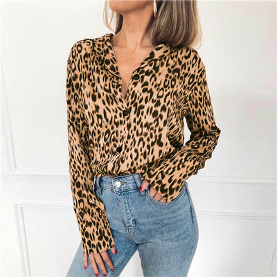 

New Women Shirt Leopard Print Long Sleeve Tops Ladies Loose Blouse Plus Size