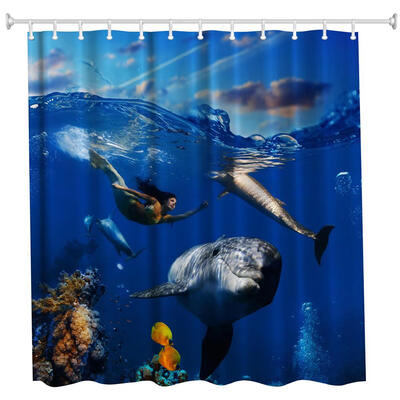 

The Mermaid&the Whale Polyester Shower Curtain Bathroom Curtain High Definition 3D Printing Water-Proof