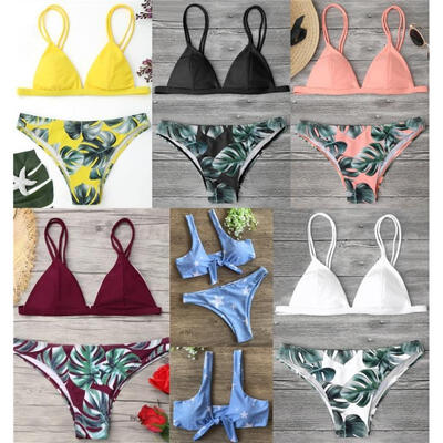 

2 Piece Women Push Up Padded Bra Bikini Set Split Swimsuit Strappy Swimwear Bathing