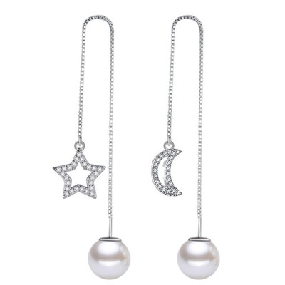 

Star And Moon Long Drop Earrings For Women Exaggerated Fashion Party Jewelry Gifts Imitation Pearl Eardrop WG44