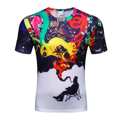 

Summer Men\s Short Sleeve Digital Print Smog 3D Loose T-Shirt