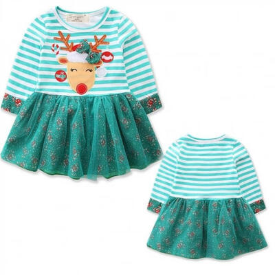 

Christmas Baby Girls Dress Toddler Kids Striped Princess Deer Tulle Tutu Dresses