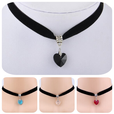 

Necklace Heart Crystal Victorian Choker Vintage Goth Velvet Pendant