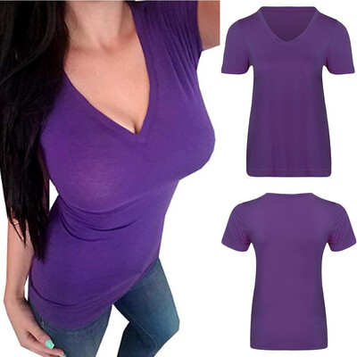 

Starmoon Women Fashion Sexy Short Sleeve O-Neck Pure Color Blouse Casual T-Shirt Tops