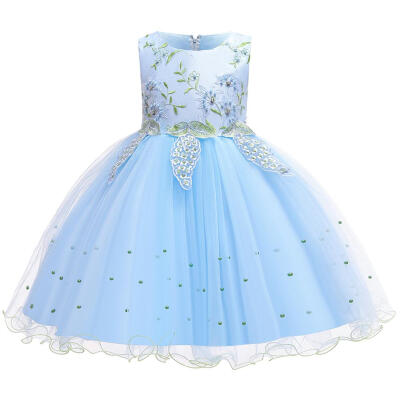 

Solid Color Print Dress Sleeveless O-neck Children Princess A-line Dresses